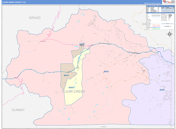 Clear Creek County, CO Map Color Cast Style